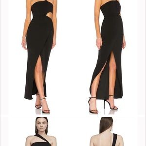 BCBGMAXAZRIA x REVOLVE Acasia Black One Shoulder Cut Out Front Slit Dress – 10